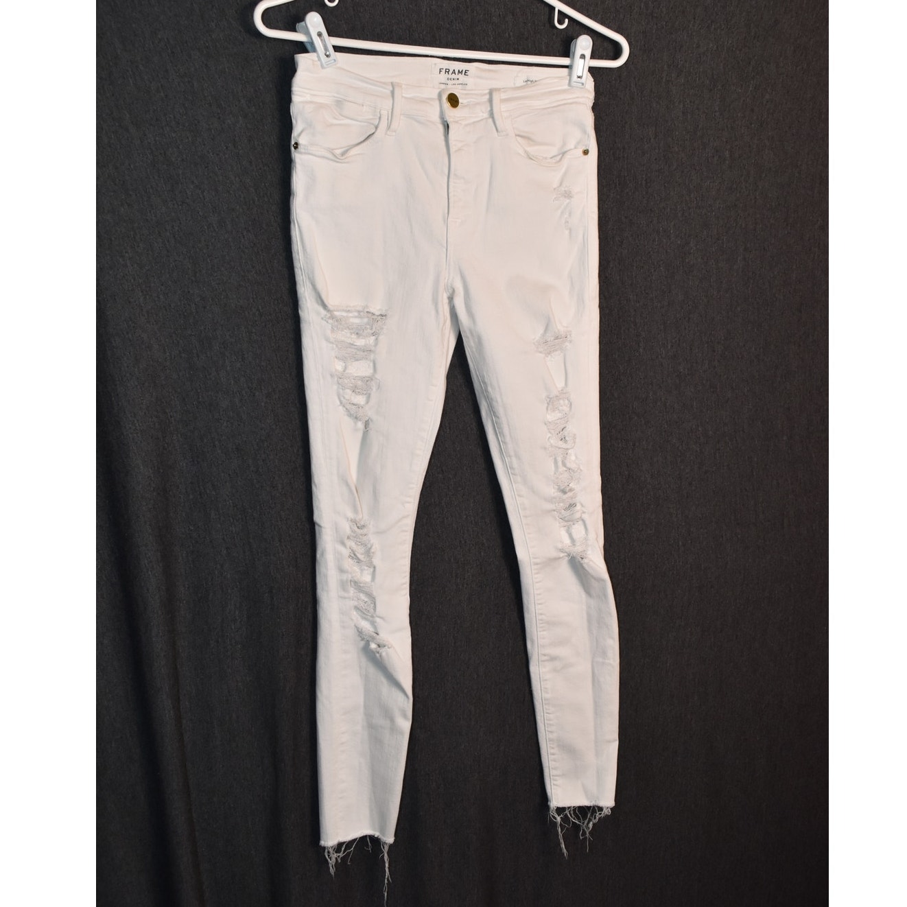 Frame Women's 28 White Distressed Ripped Denim Skinny Jeans Punk Y2k